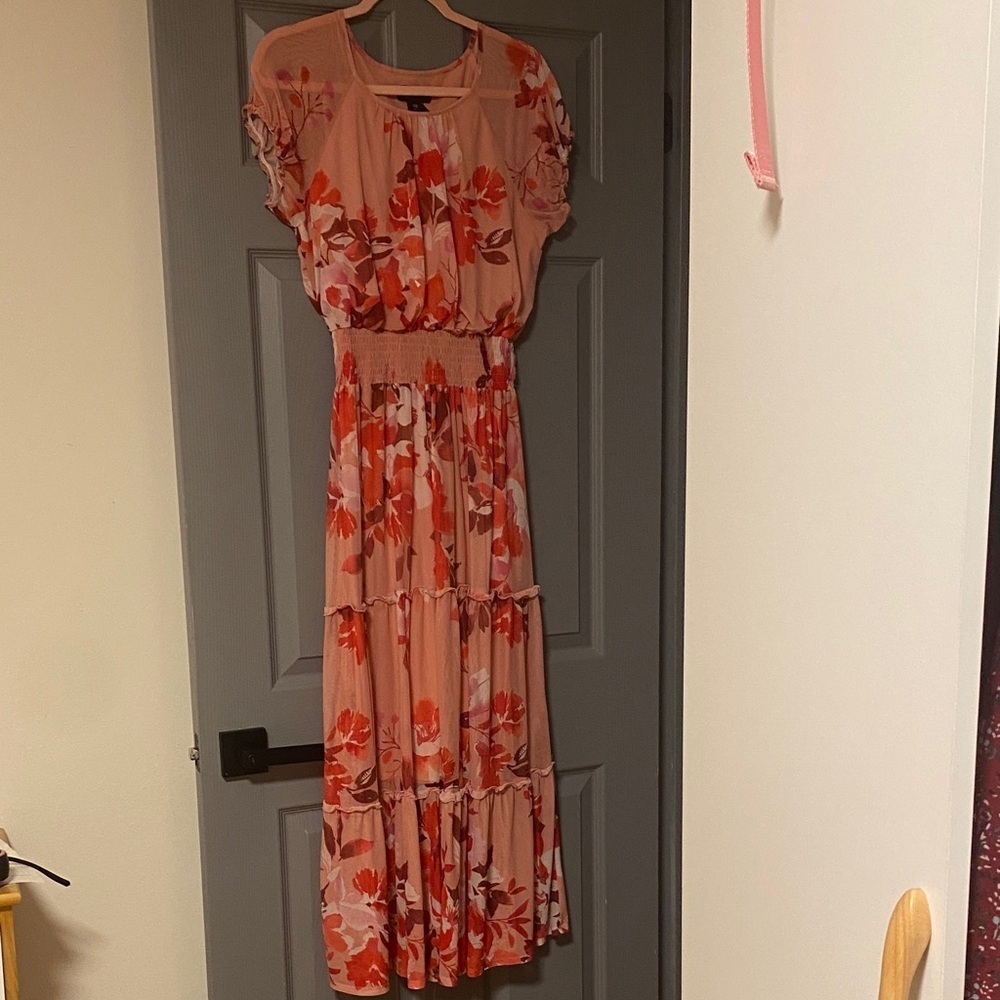 Floral Pink Tiered Maxi Easter Spring Dress with mesh Stella and Julie 14W